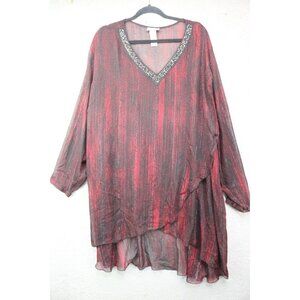 Catherine's Sheer Long Sleeve Wrap Top-Size 5XL-Beaded